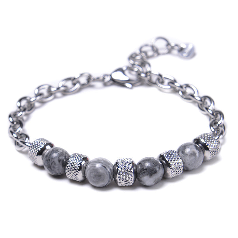 Wholesale Stainless Steel Natural Stone Beaded Men's Bracelet